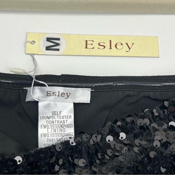 Esley‎ Black Sequin Front Strapless Mini Dress Medium Bodycon Lined Side Zip NEW - Picture 3 of 12